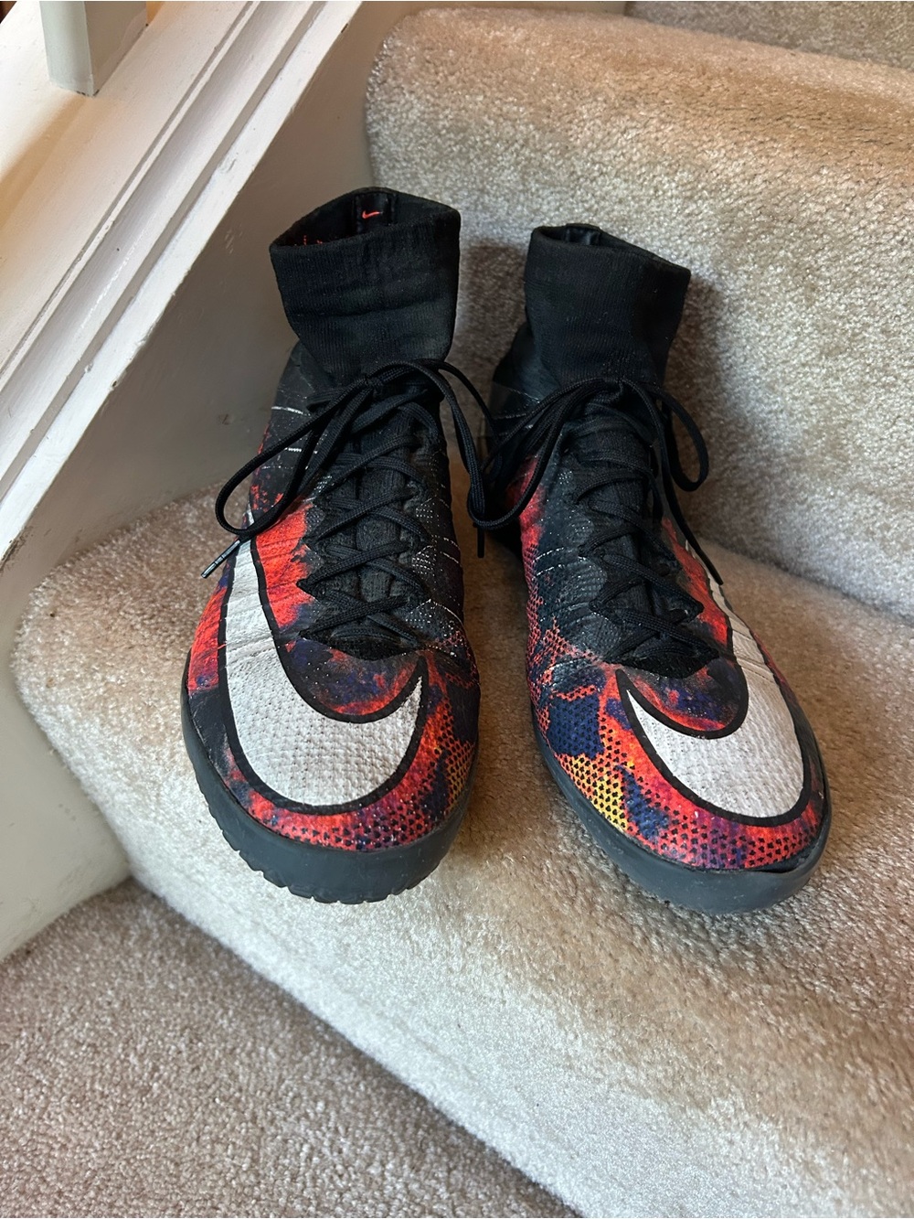 Nike Men’s MERCURIAL X CR 7 Black/Red/MN Orange High-Top Soccer Sneakers